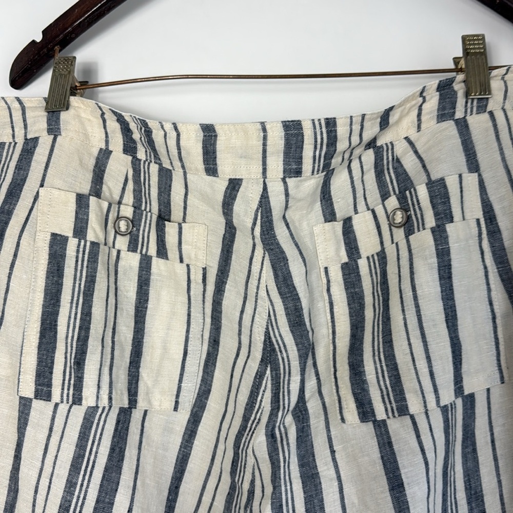 Michael Stars Navy and White Striped 100% Linen Pants Size Medium Like New - Picture 8 of 12
